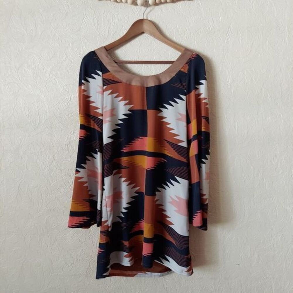 Judith March geometric patterned shift dress long sleeve mini Sz small